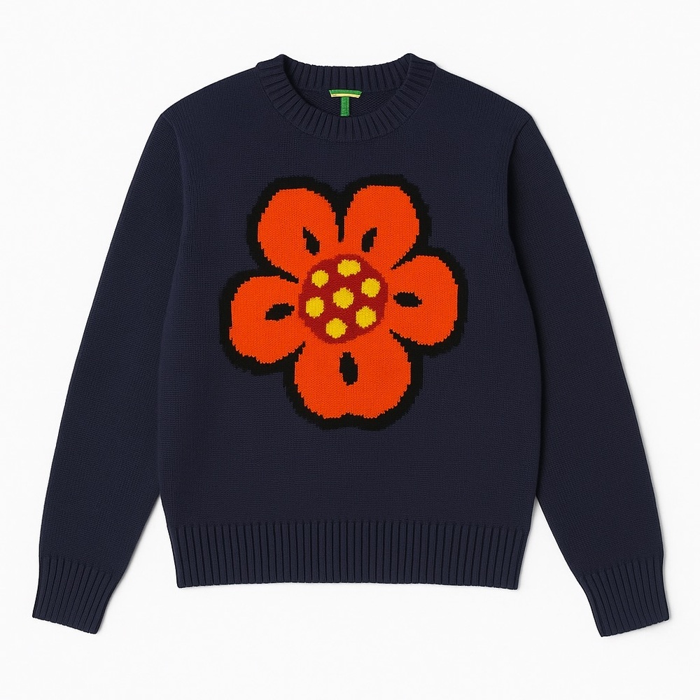 Kenzo Navy Pullover with Vibrant Orange Floral